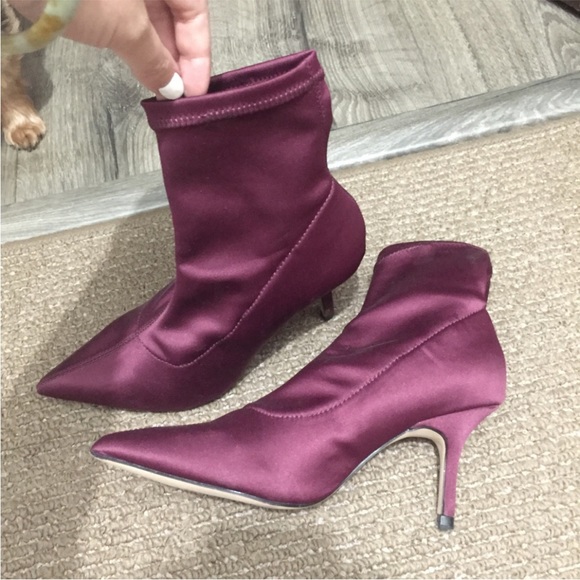 Zara Fuchsia Mid-Heel Silk Ankle Boots. - Picture 4 of 5